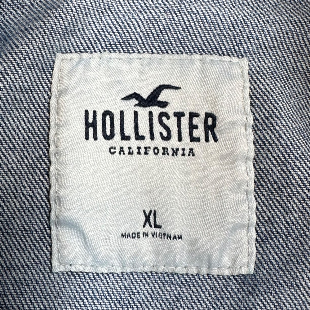 HOLLISTER Womens XL Full Zipper Front Acid Washed Blue Denim Stretch Jean Jacket - Picture 7 of 11